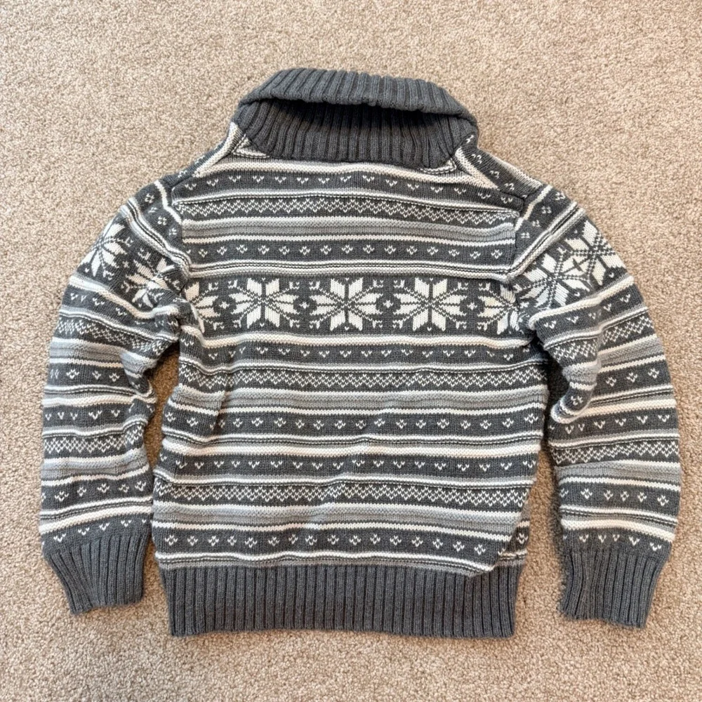 Gymboree Shawl Collar Sweater Boys S 5-6 Grey Fair Isle Snowflake Toggle Knit